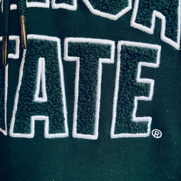 Michigan State University XL Hoodie Chenille Embroidery Green Sweatshirt MSU - Picture 3 of 10